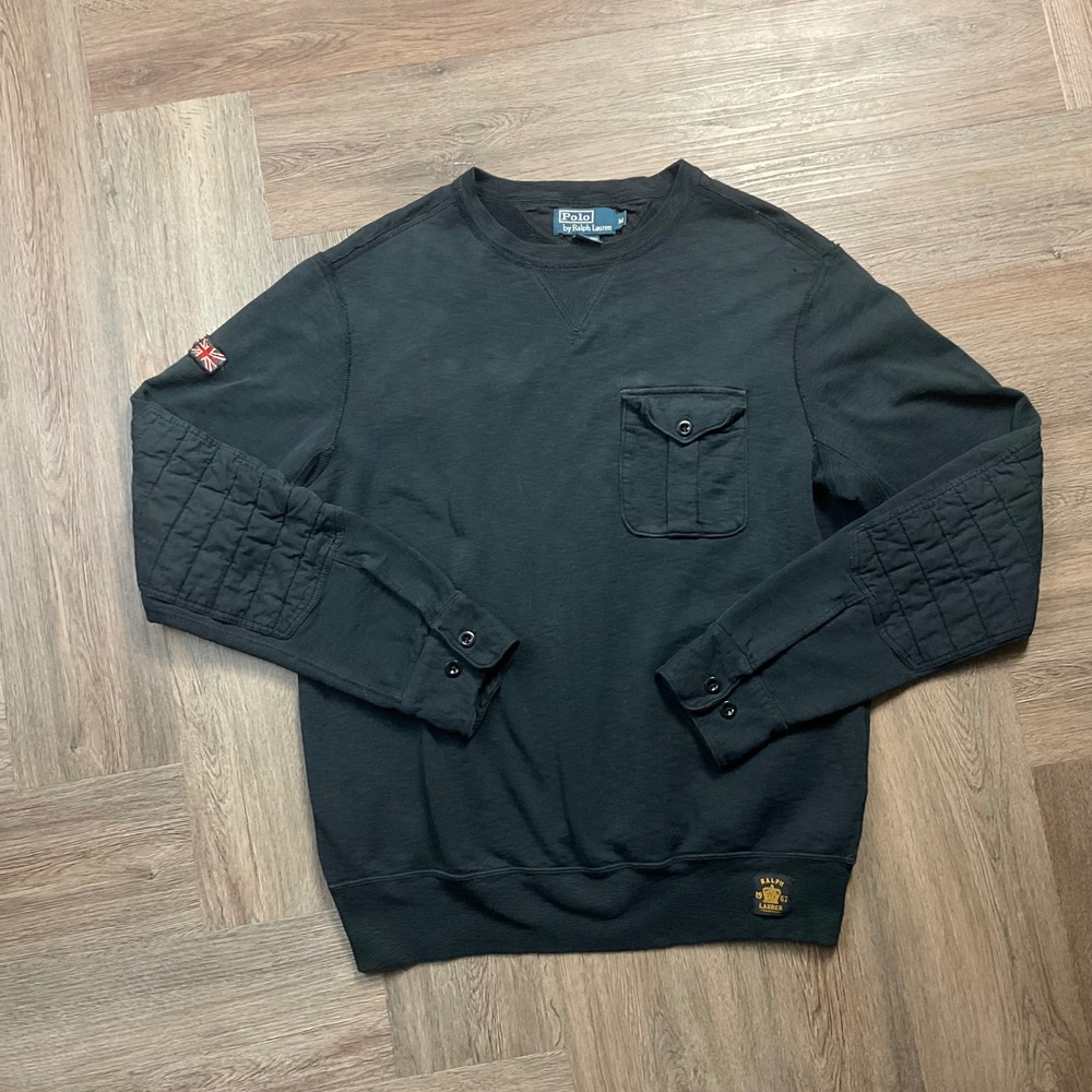 Polo Ralph Lauren Union Jack Crewneck Quilted Sweatshirt Mens Black Medium